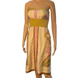 Nicole Miller Bandeau Dress 0 Formal Designer Silk Paisley Strapless White